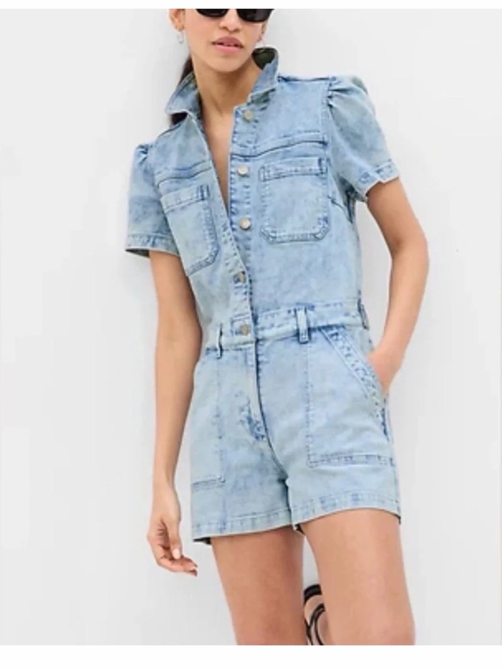 GAP Light Blue Denim Short Sleeve Romper